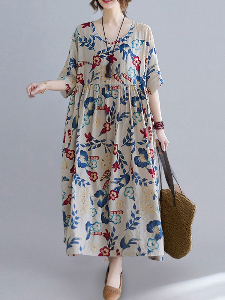 Robe D'été Décontractée Bohème Florale À Col Rond Pour Femmes