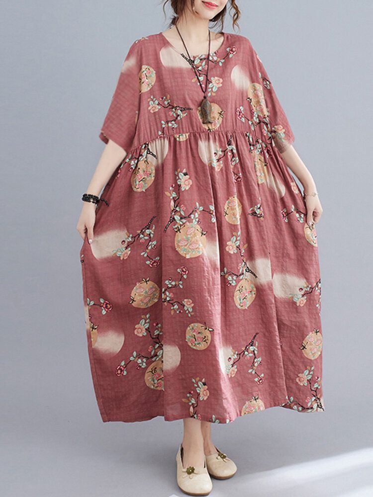 Robe D'été Décontractée Bohème Florale À Col Rond Pour Femmes