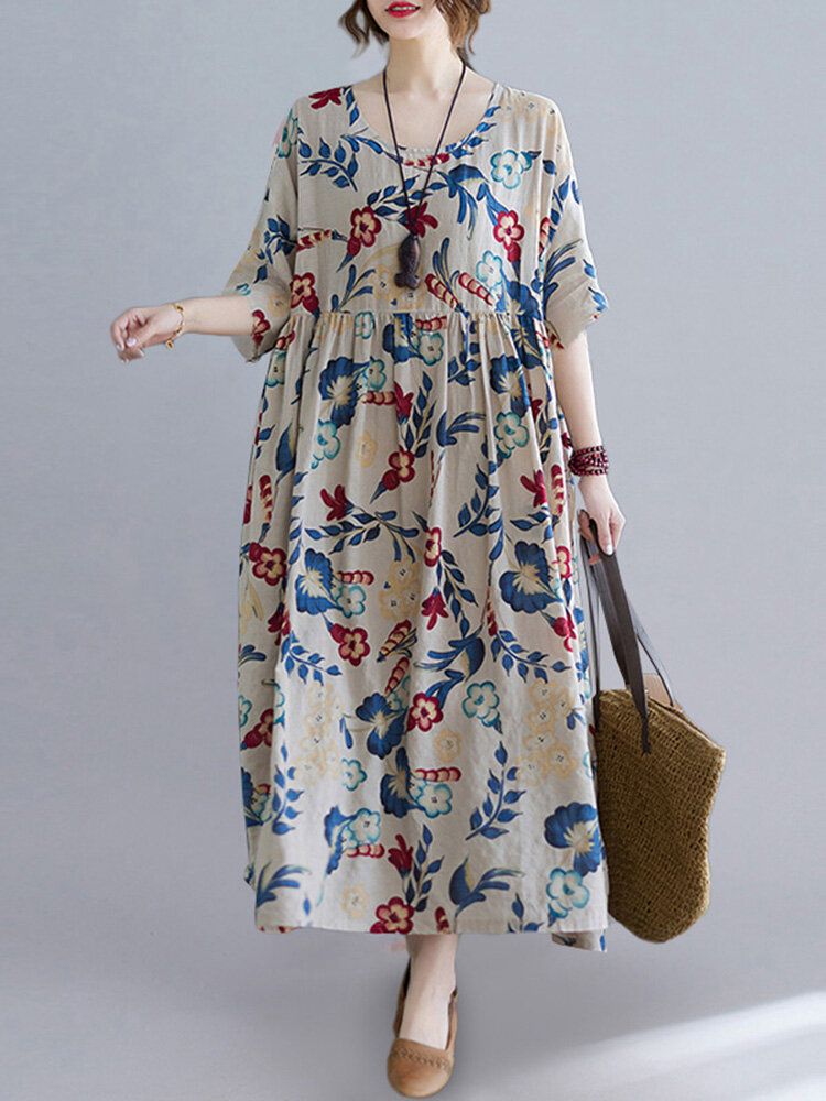 Robe D'été Décontractée Bohème Florale À Col Rond Pour Femmes