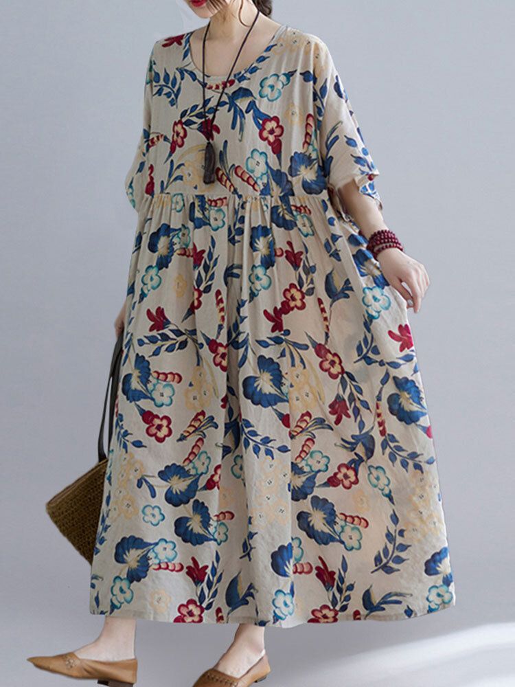 Robe D'été Décontractée Bohème Florale À Col Rond Pour Femmes