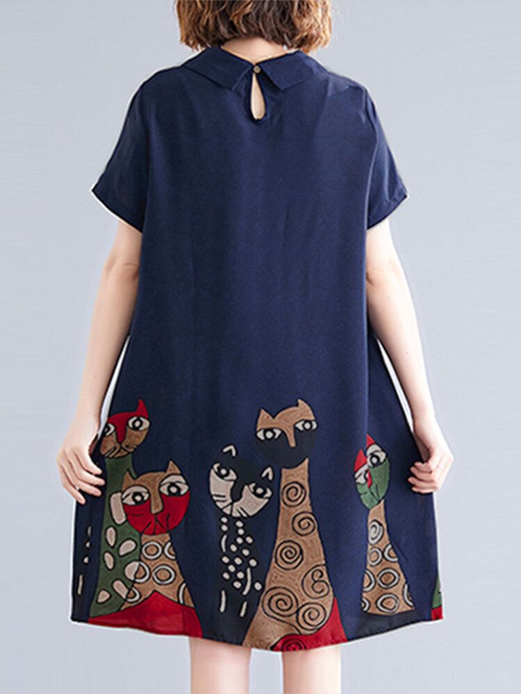 Robe À Imprimé Animalier À Revers À Manches Courtes Pour Femmes