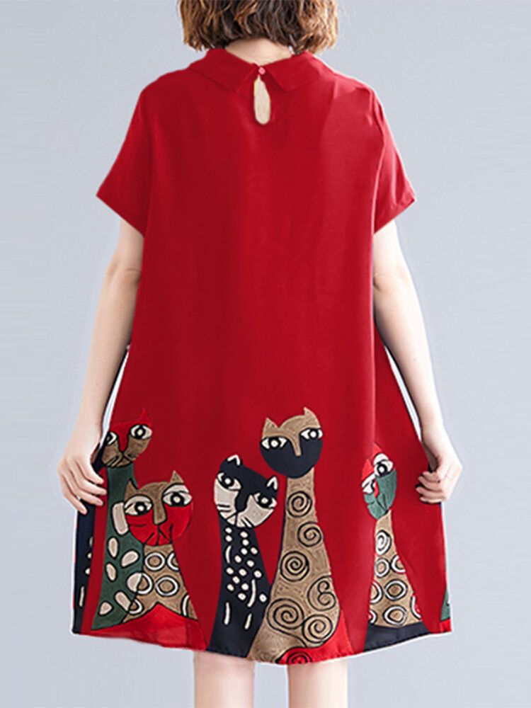 Robe À Imprimé Animalier À Revers À Manches Courtes Pour Femmes