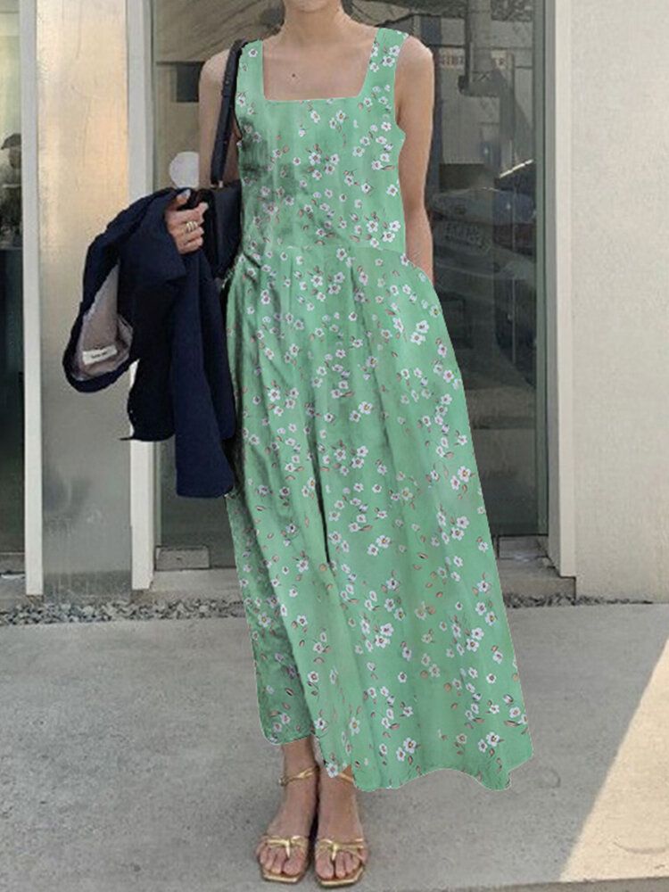 Robe Longue À Col Carré Et Sans Manches À Imprimé Floral