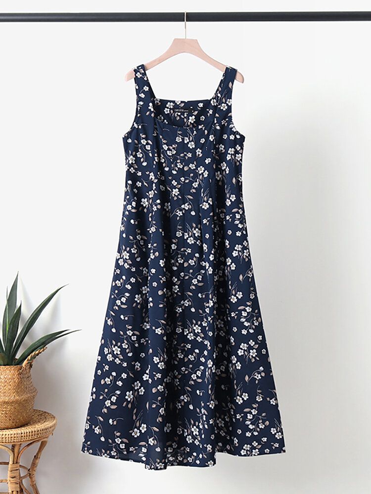 Robe Longue À Col Carré Et Sans Manches À Imprimé Floral