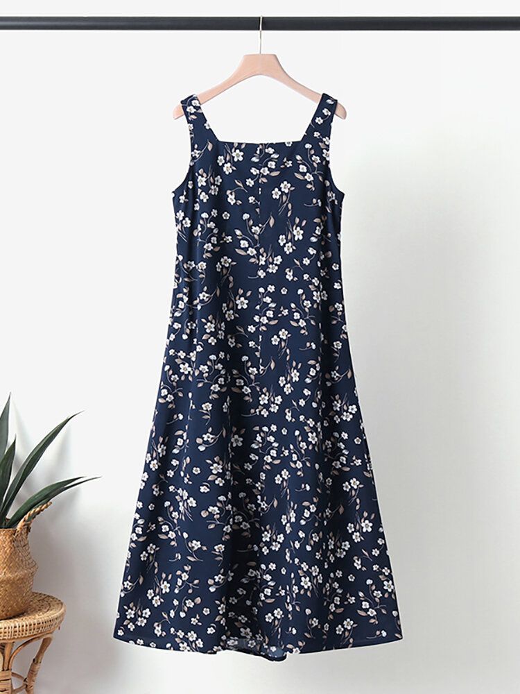 Robe Longue À Col Carré Et Sans Manches À Imprimé Floral