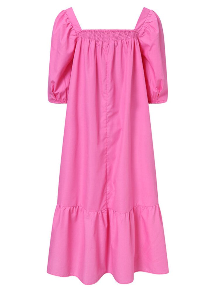 Robe Longue Décontractée À Col Carré Et Manches Bouffantes À Volants Pour Femmes