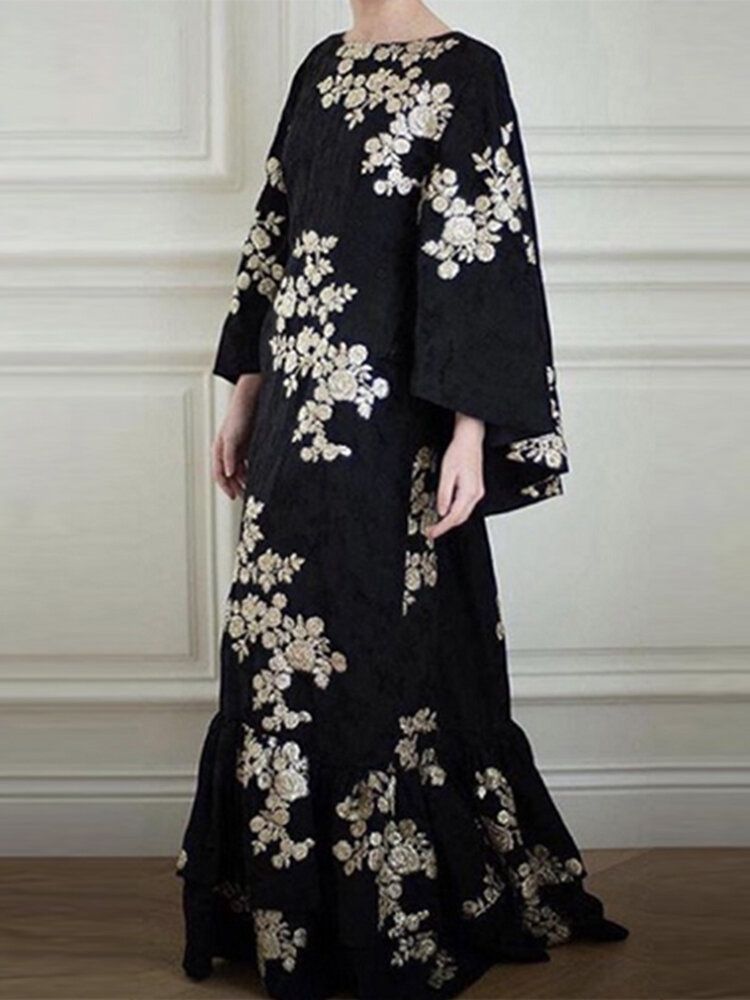 Robe Longue Décontractée À Manches Longues Et Col Rond À Imprimé Floral