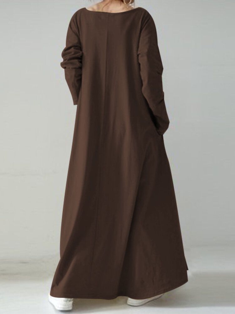 Robe Longue Décontractée À Manches Longues Et À Col En V Pour Femmes