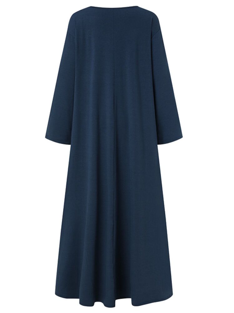 Robe Longue Décontractée À Manches Longues Et À Col En V Pour Femmes