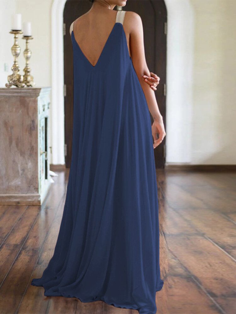 Robe Longue Élégante À Col En V Pour Femme