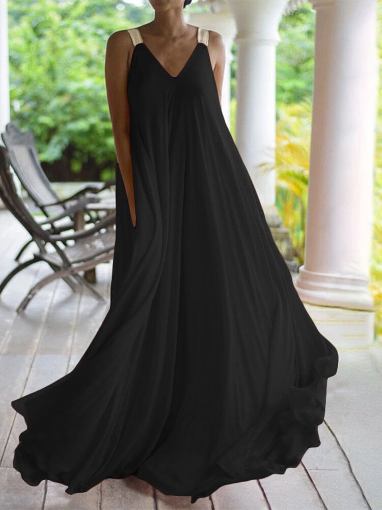 Robe Longue Élégante À Col En V Pour Femme