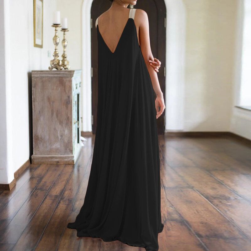 Robe Longue Élégante À Col En V Pour Femme