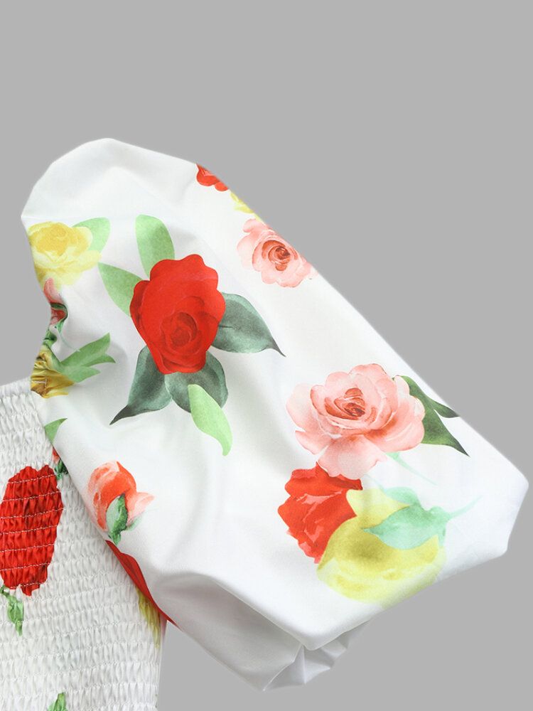 Robe Longue À Imprimé Floral Et Col Carré Pour Femmes