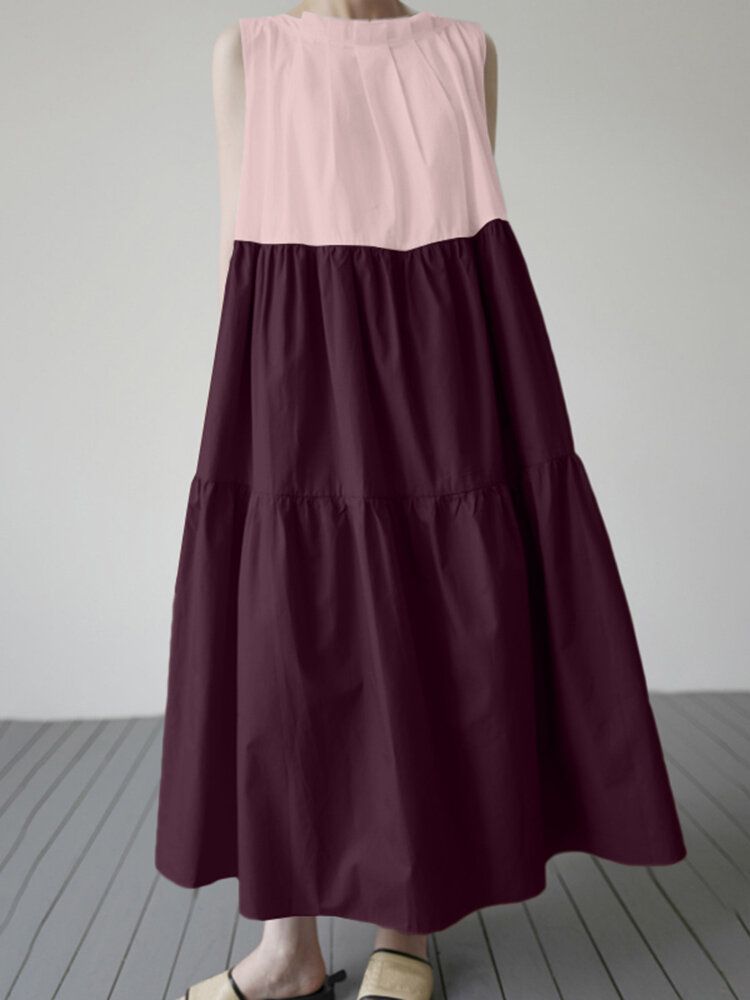 Robe Longue De Loisirs De Couleur Contrastée Sans Manches