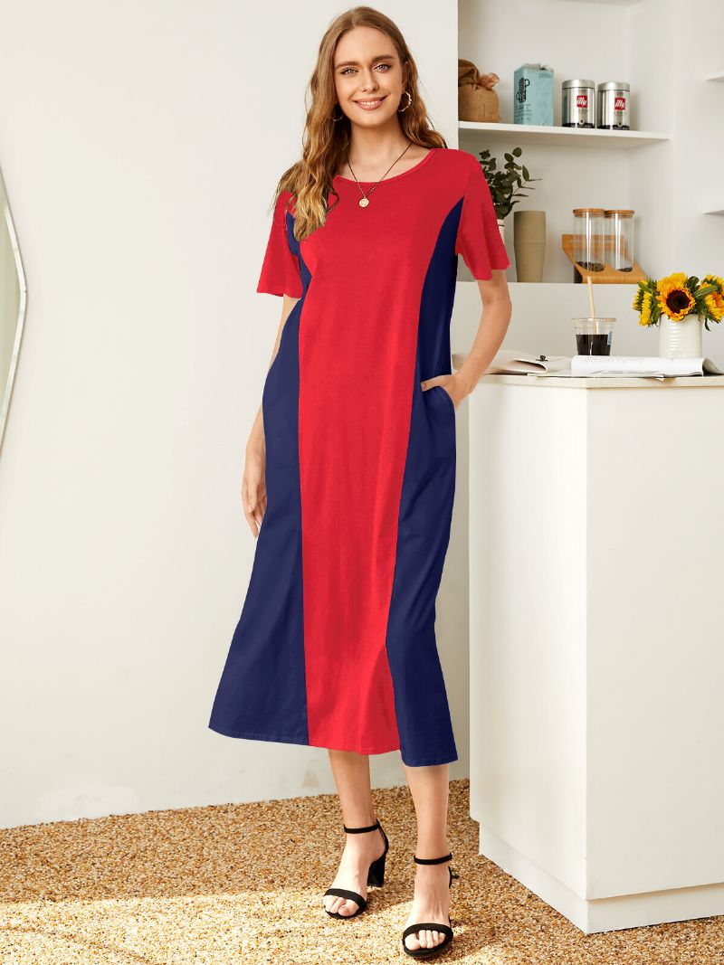 Robe Longue À Manches Courtes Et Col Rond Avec Poche