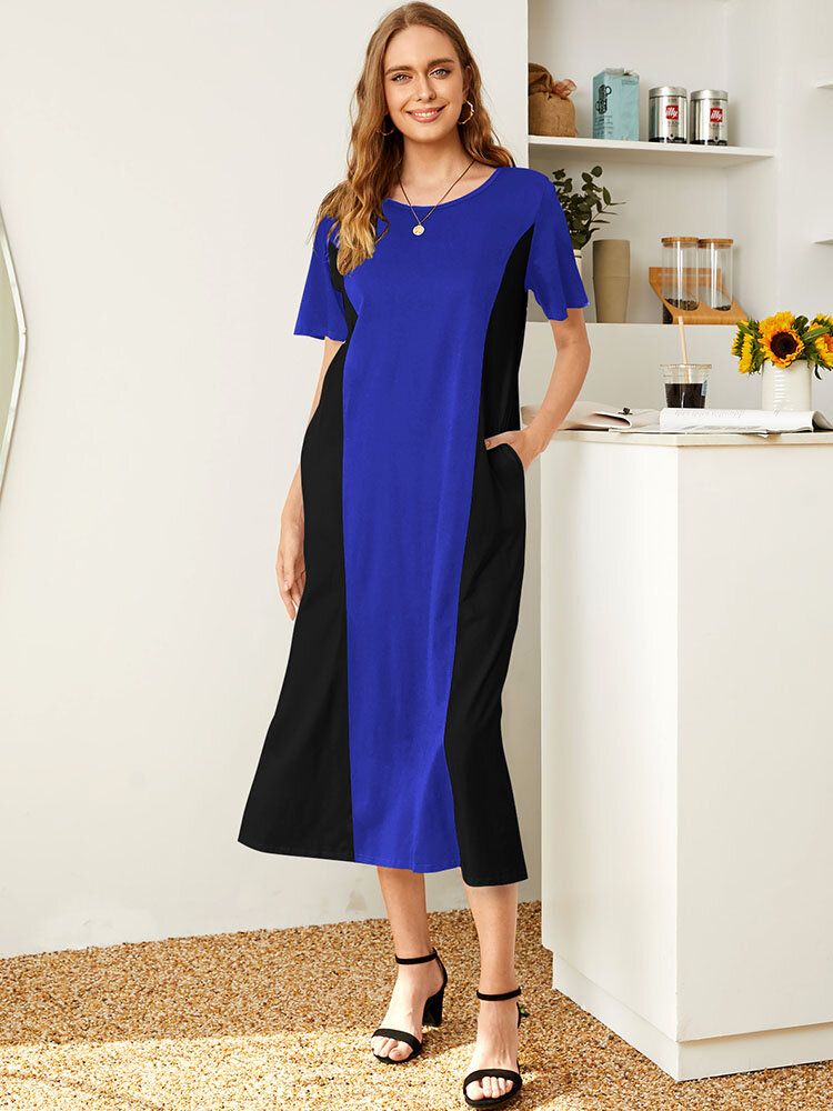 Robe Longue À Manches Courtes Et Col Rond Avec Poche