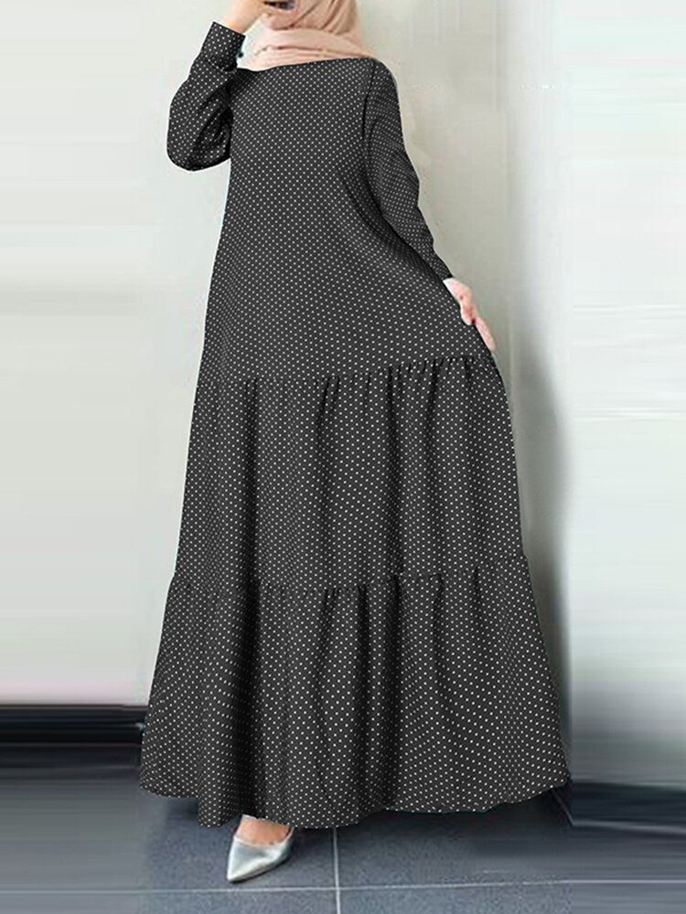 Robe Longue À Manches Longues Avec Boutons Au Dos Et Imprimé À Pois