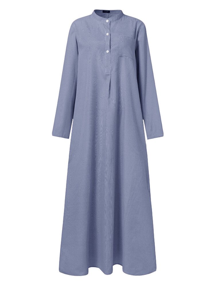 Robe Longue À Manches Longues Avec Poche Poitrine Et Imprimé Rayé Pour Femme