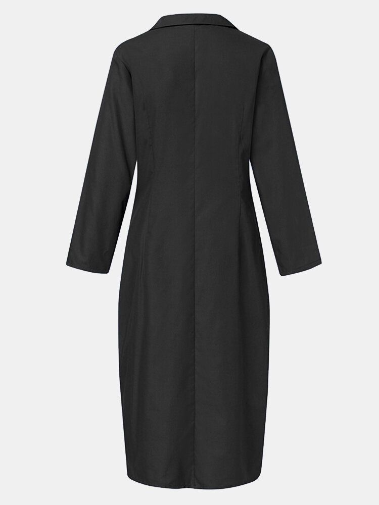 Robe Longue À Manches Longues Décontractée Pour Femme Avec Boutons Asymétriques De Couleur Unie