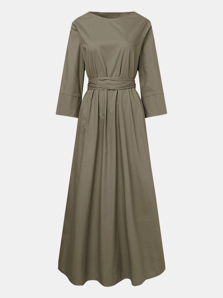 Robe Longue À Manches Longues Et Col Rond Pour Femmes Avec Poche Latérale