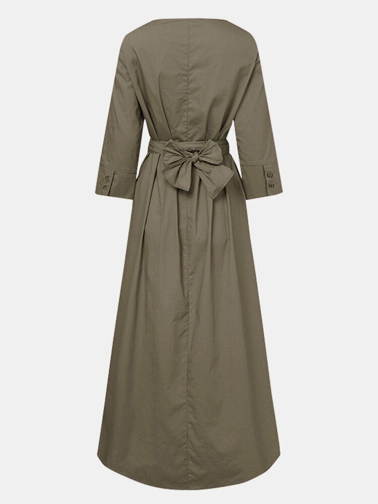 Robe Longue À Manches Longues Et Col Rond Pour Femmes Avec Poche Latérale