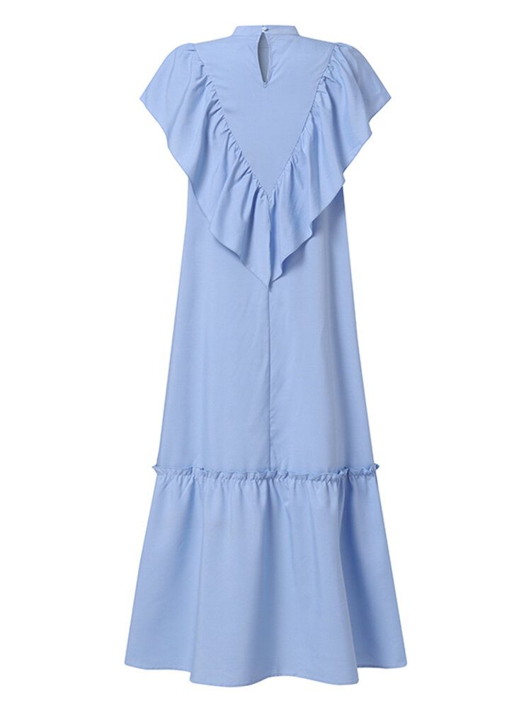 Robe Longue À Volants De Couleur Unie Pour Femmes