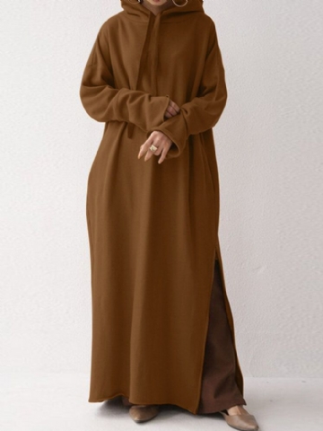 Robe À Manches Longues Pour Femme Avec Capuche Et Fermeture Éclair Sur Le Côté Avec Poches