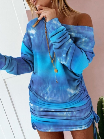 Robe À Manches Longues Pour Femmes Avec Imprimé Tie-dye Et Épaules Dénudées