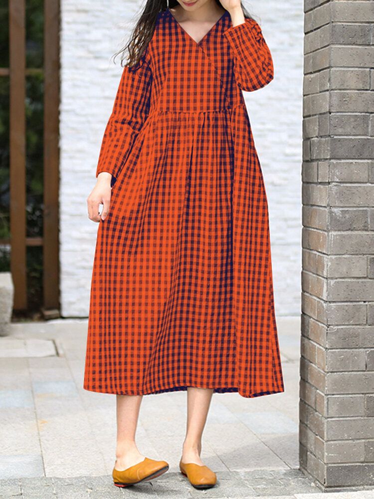 Robe À Manches Longues Quotidienne De Style Coréen À Carreaux Pour Femmes