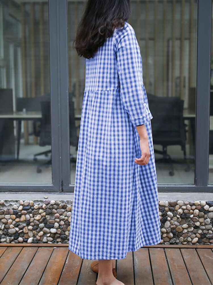 Robe À Manches Longues Quotidienne De Style Coréen À Carreaux Pour Femmes