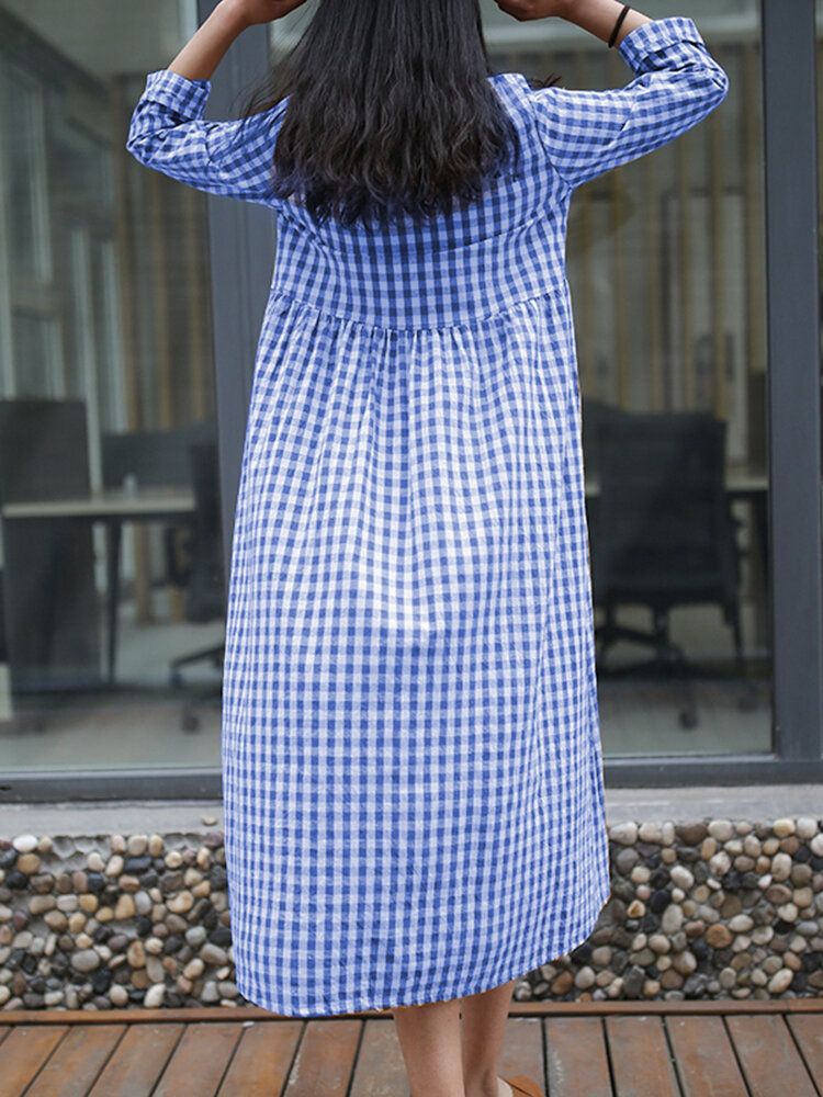 Robe À Manches Longues Quotidienne De Style Coréen À Carreaux Pour Femmes