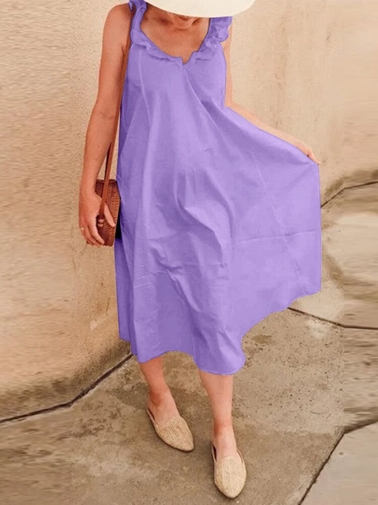 Robe Maxi A-ligne De Vacances De Couleur Unie À Volants Pour Femmes