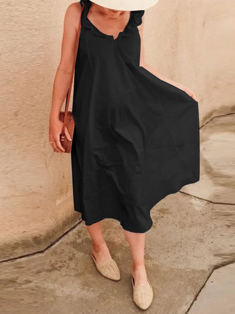 Robe Maxi A-ligne De Vacances De Couleur Unie À Volants Pour Femmes