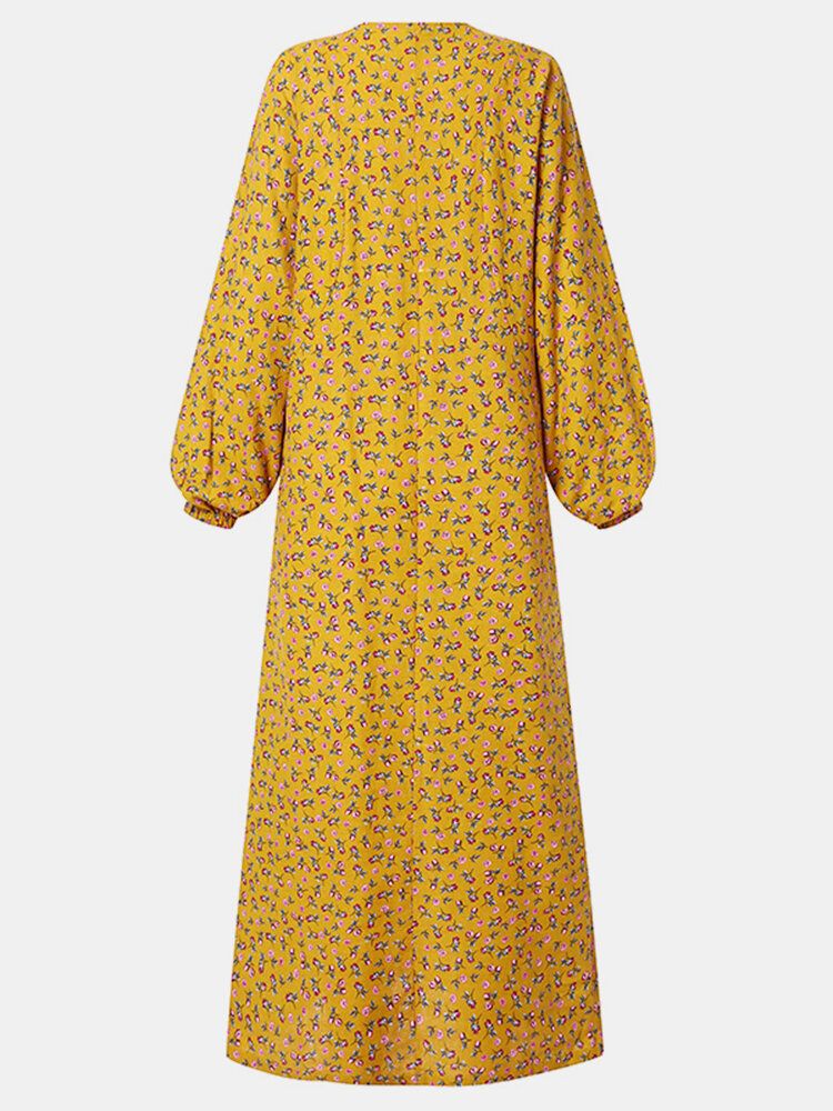 Robe Maxi Ample À Manches Longues Pour Femmes À Imprimé Floral Et Col En V