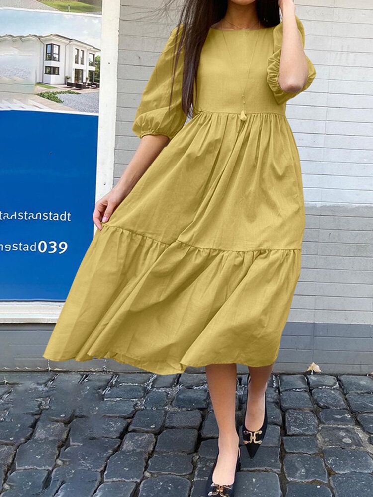 Robe Maxi Ample Plissée À Manches Bouffantes Pour Femme