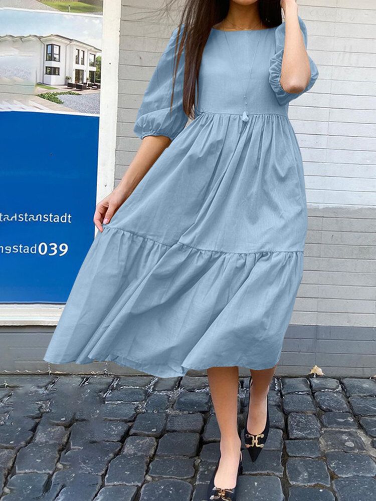 Robe Maxi Ample Plissée À Manches Bouffantes Pour Femme