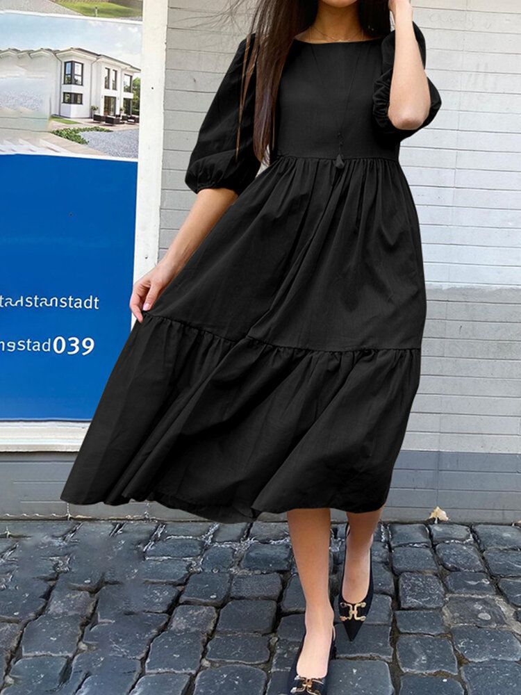 Robe Maxi Ample Plissée À Manches Bouffantes Pour Femme