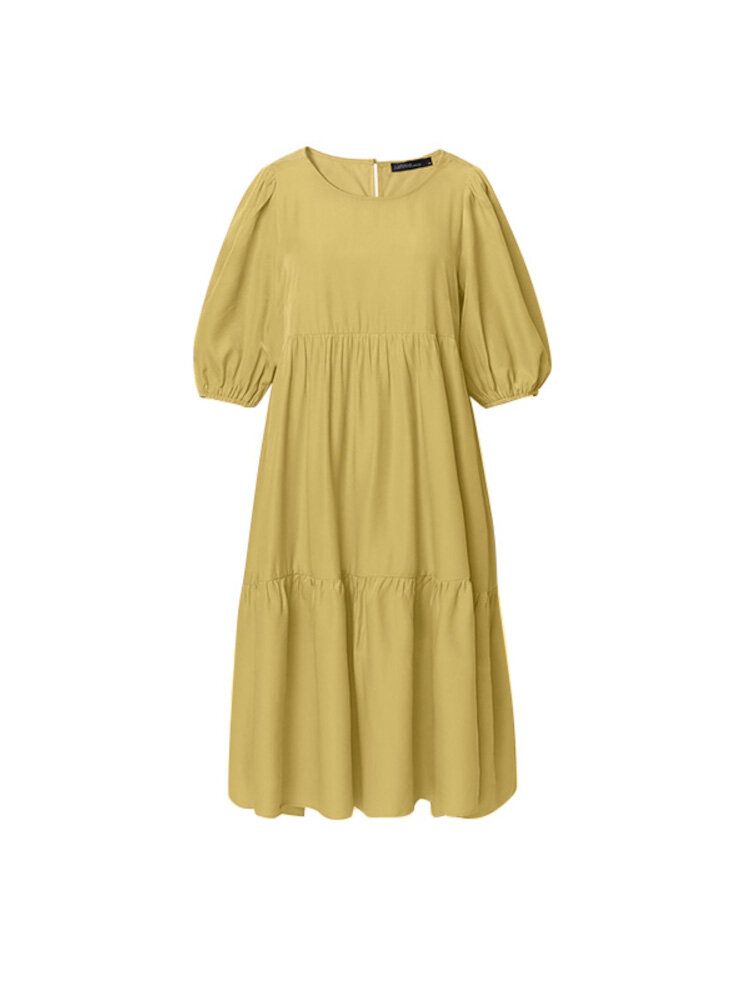 Robe Maxi Ample Plissée À Manches Bouffantes Pour Femme