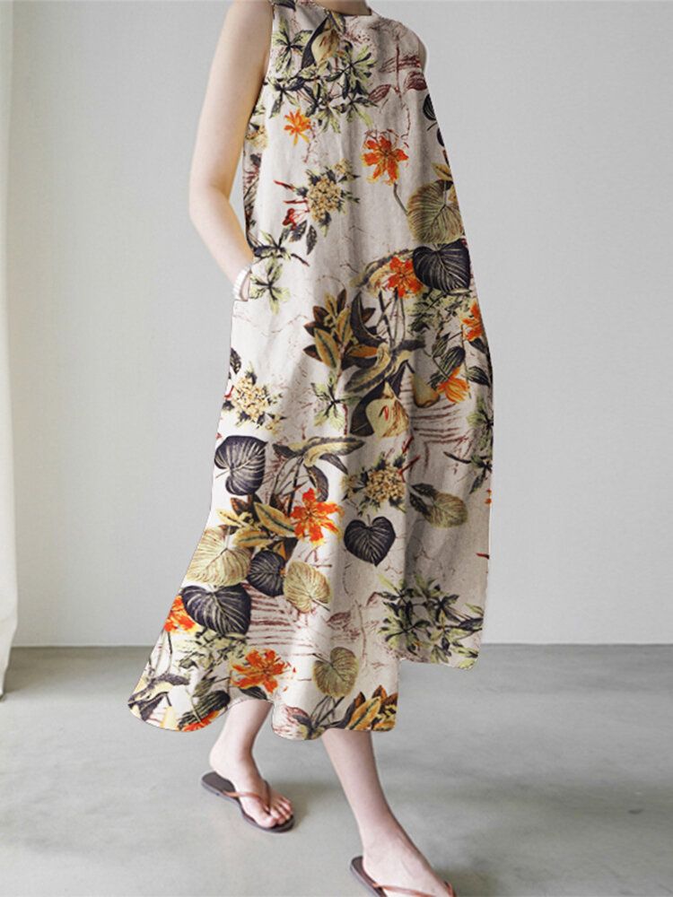 Robe Maxi Ample Sans Manches À Imprimé Floral Pour Femme Avec Poche Latérale