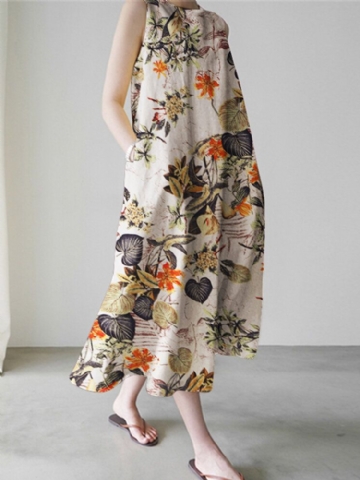 Robe Maxi Ample Sans Manches À Imprimé Floral Pour Femme Avec Poche Latérale