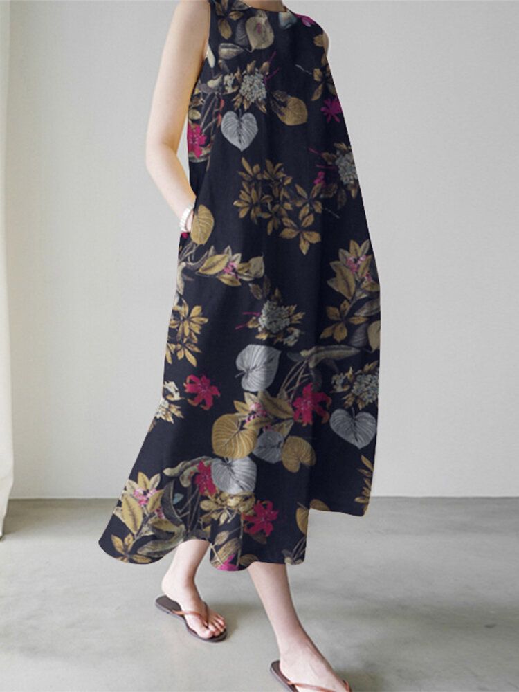 Robe Maxi Ample Sans Manches À Imprimé Floral Pour Femme Avec Poche Latérale