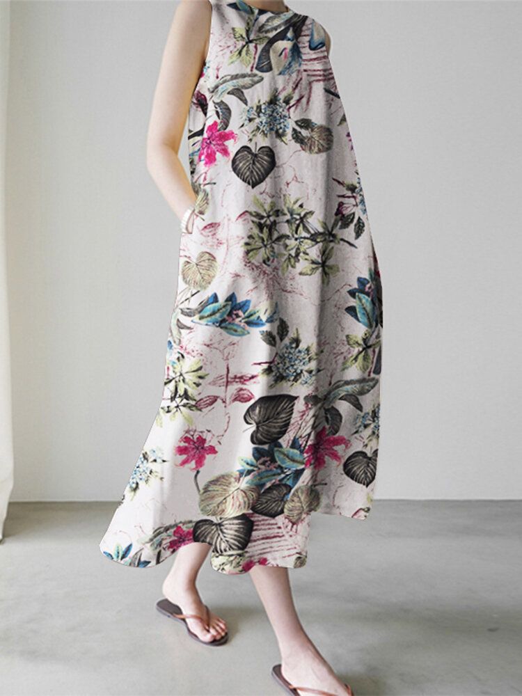 Robe Maxi Ample Sans Manches À Imprimé Floral Pour Femme Avec Poche Latérale