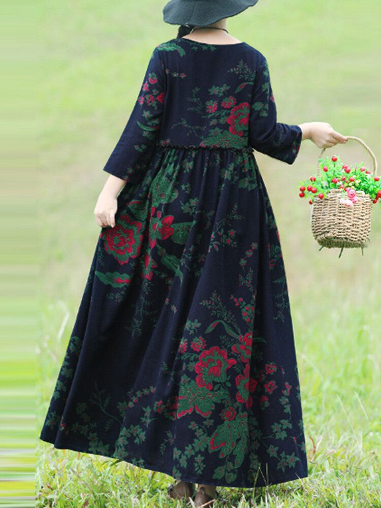 Robe Maxi Ample À Volants Imprimés Floraux Bohèmes Avec Poches Latérales