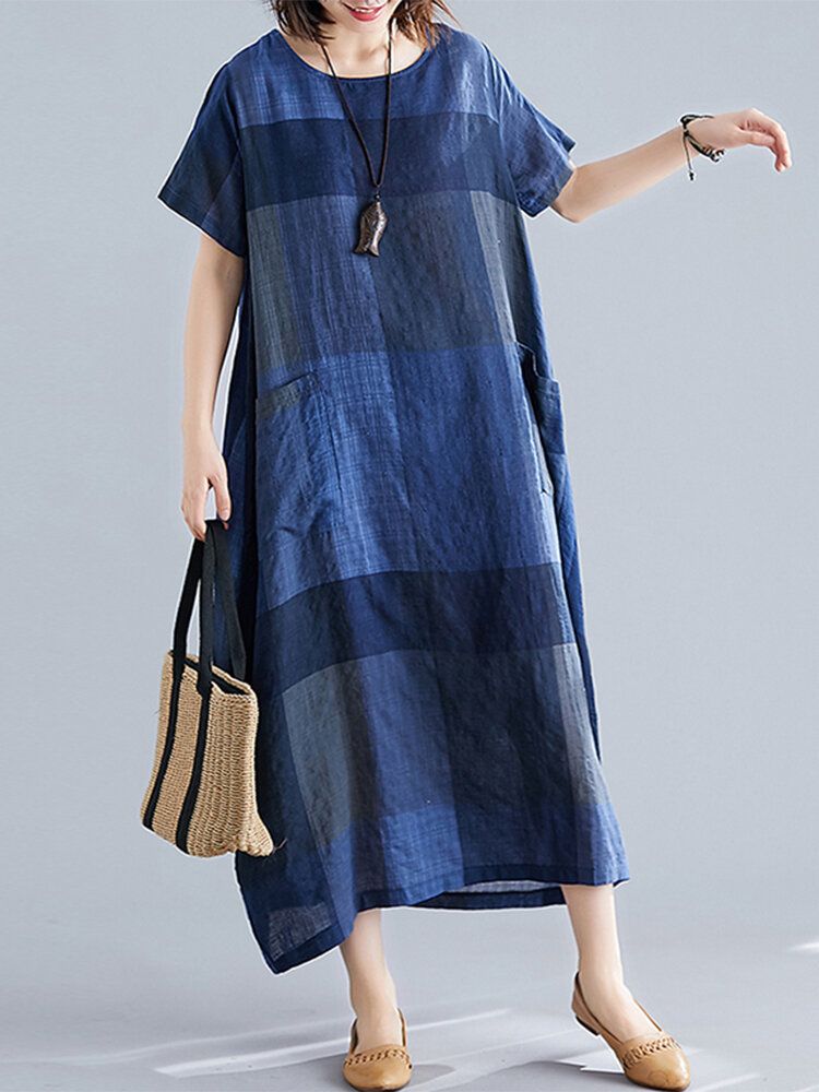 Robe Maxi Baggy À Manches Courtes Avec Poche Avant Et Col Rond Pour Femme