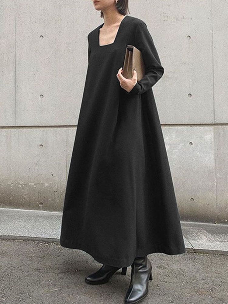 Robe Maxi Bohème À Manches Longues Et Col Carré Pour Femme Avec Poche Latérale