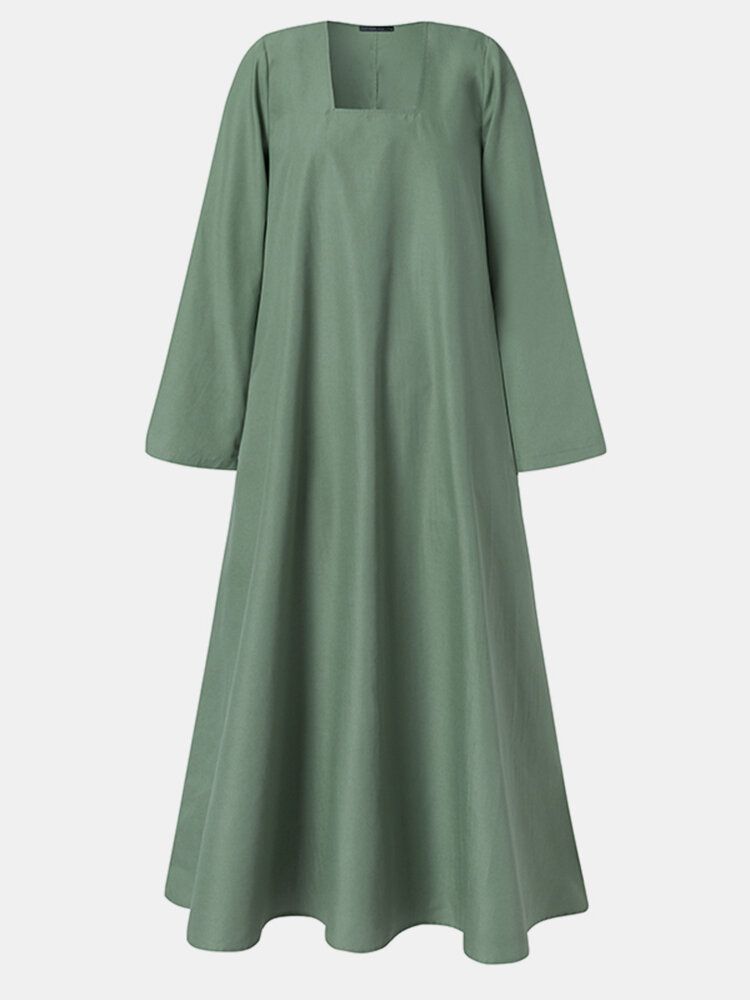 Robe Maxi Bohème À Manches Longues Et Col Carré Pour Femme Avec Poche Latérale