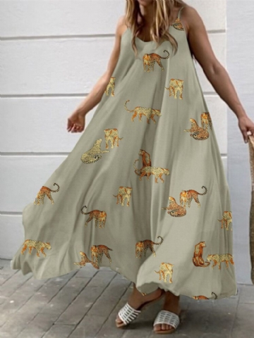 Robe Maxi À Bretelles Ajustables Et Dos Nu À Imprimé Animal