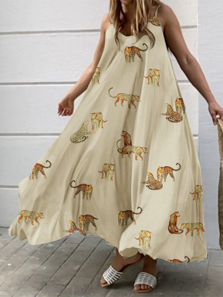 Robe Maxi À Bretelles Ajustables Et Dos Nu À Imprimé Animal