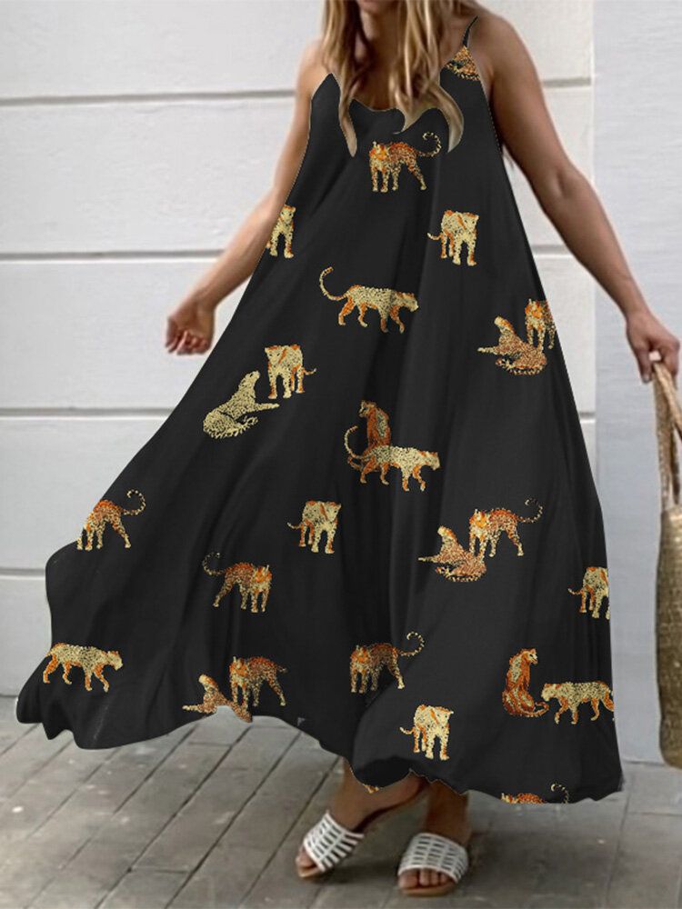 Robe Maxi À Bretelles Ajustables Et Dos Nu À Imprimé Animal