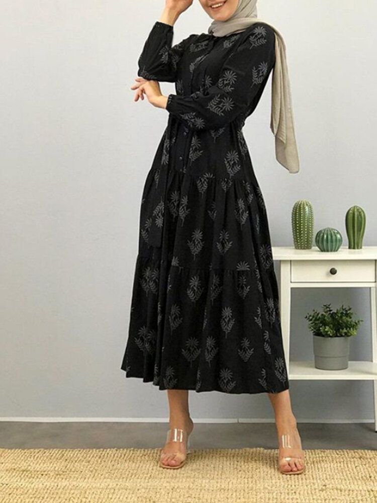 Robe Maxi Caftan À Manches Bouffantes Et À Imprimé Floral Pour Femmes Avec Ceinture